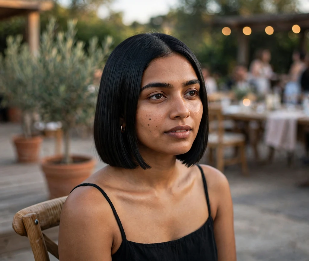 Jet-black blunt bob