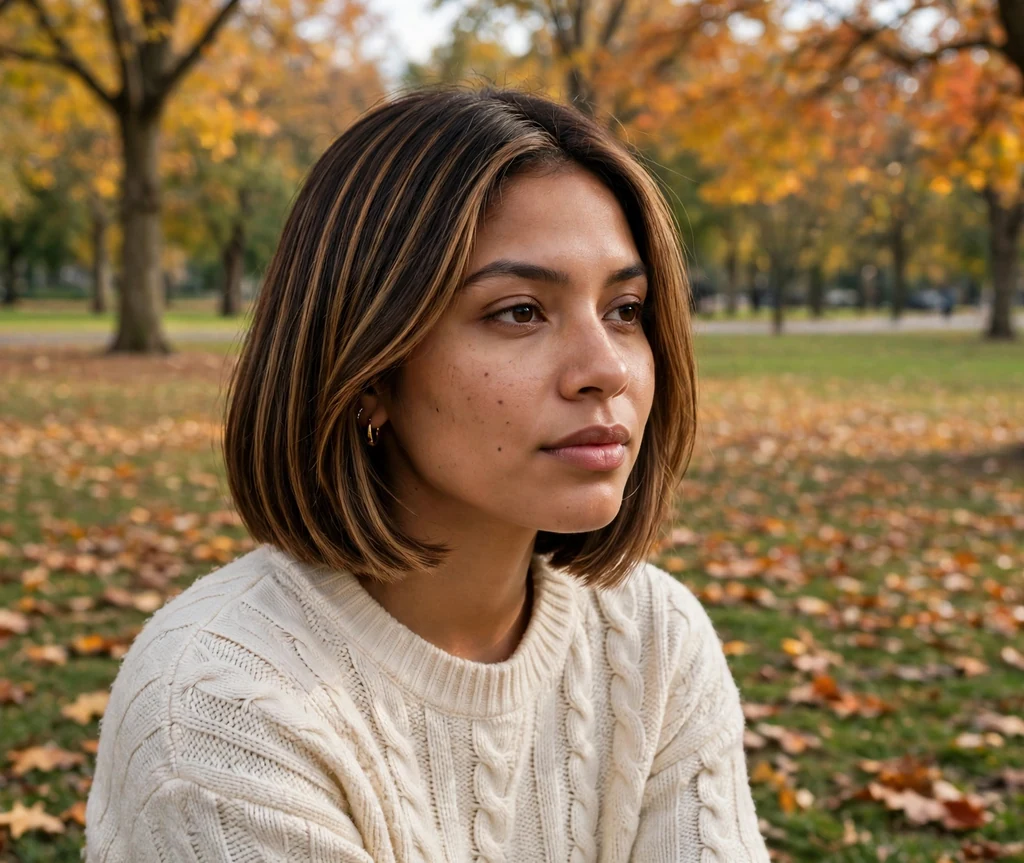 Blunt bob with caramel highlights
