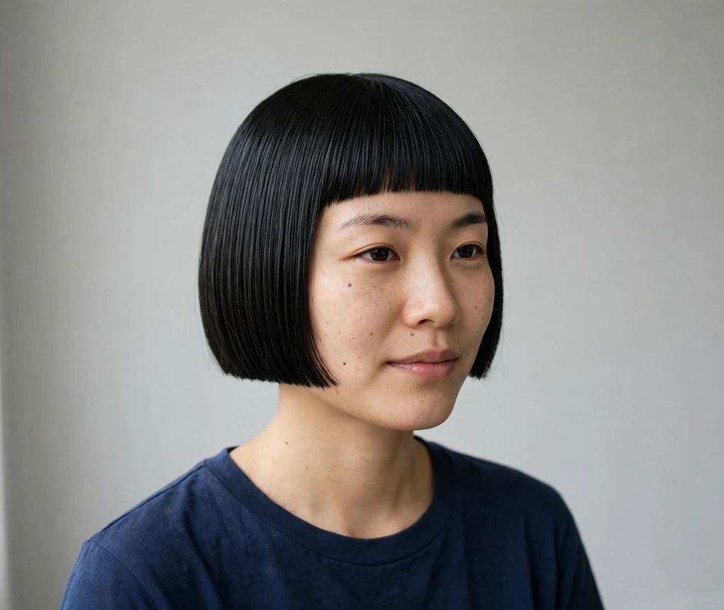 Pin-straight blunt bob