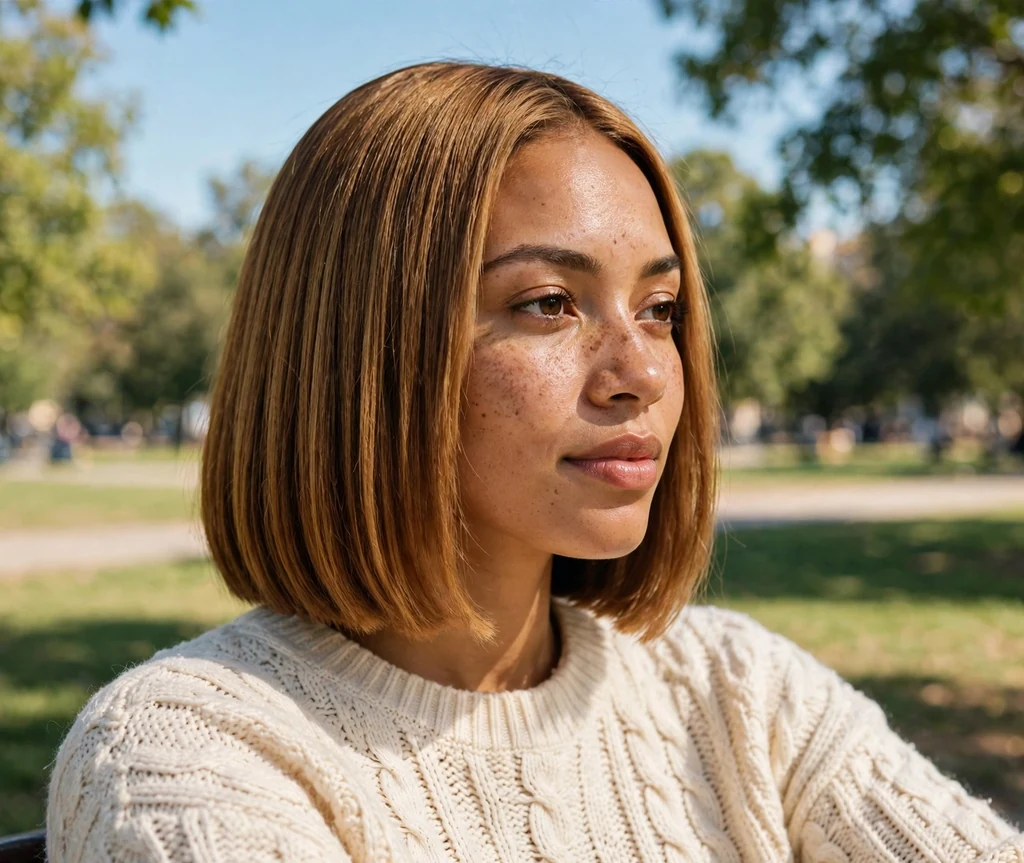 Honey brown blunt bob