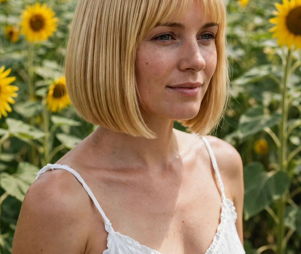 Golden blonde blunt bob