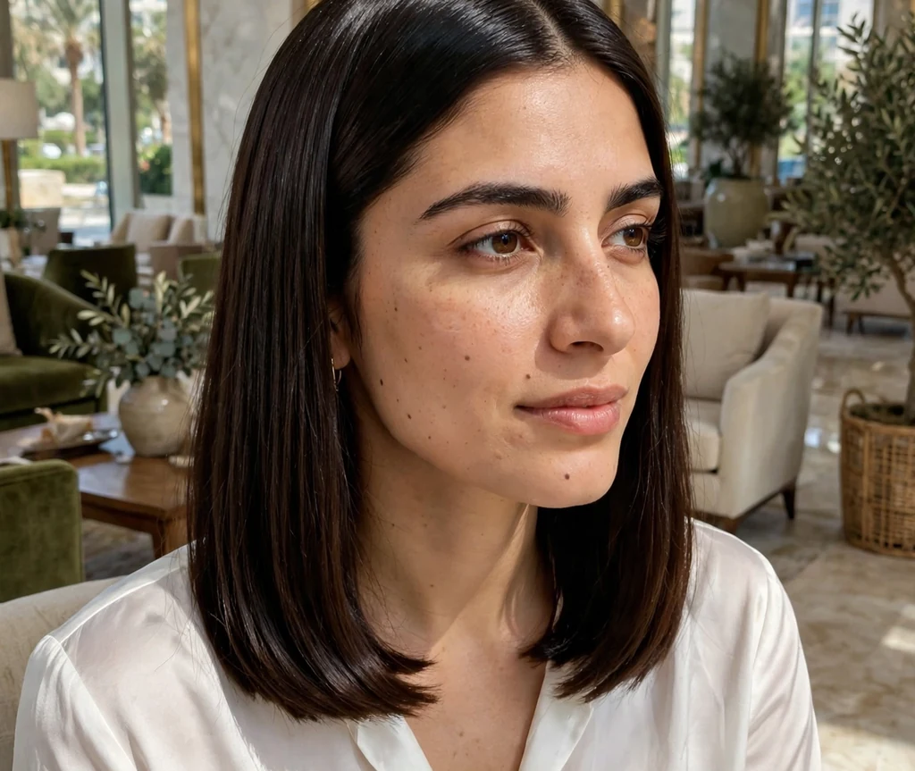 Center-part blunt bob with shine