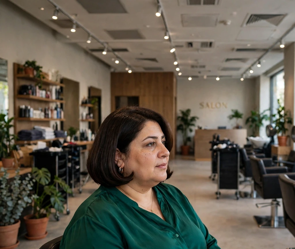 Plus-size woman in her 40s with a classic rounded bob