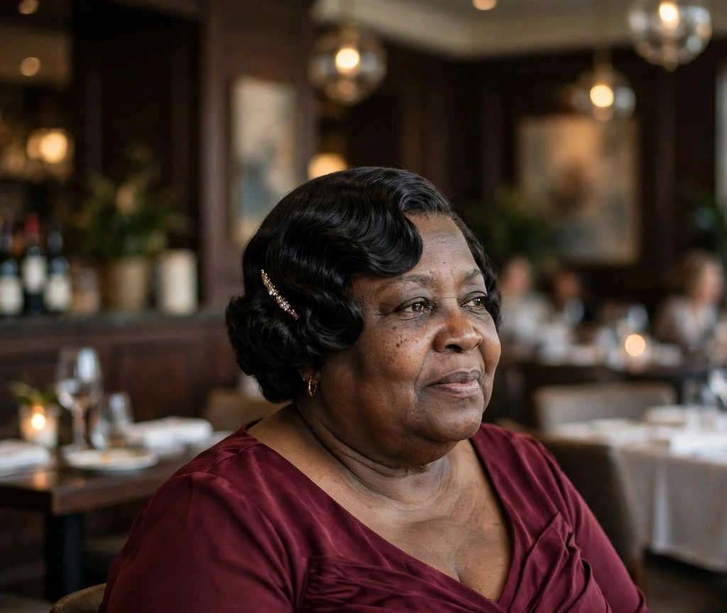 Plus-size woman over 40 with glamorous vintage-inspired waves