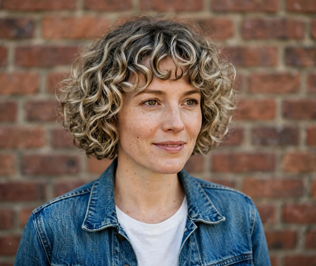 Short curly bob with bangs