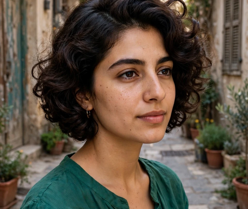 Short curly bob with side part