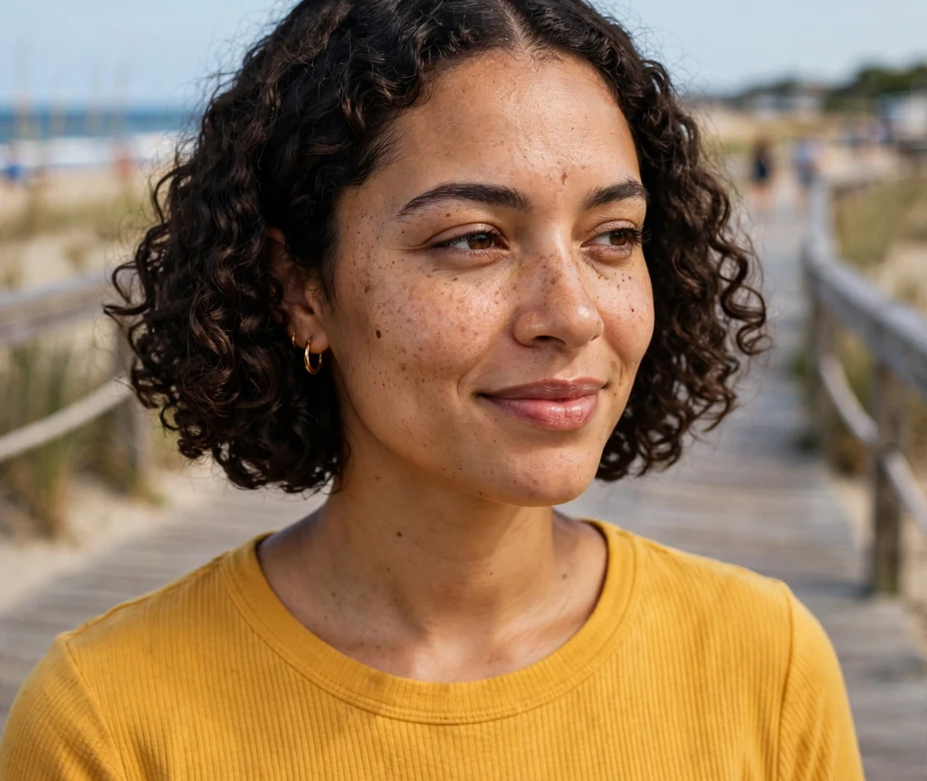 Short curly bob with middle part
