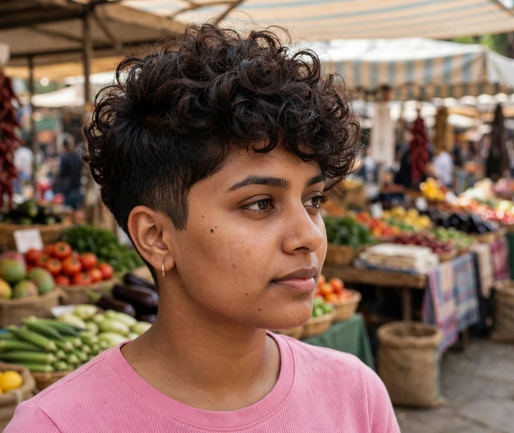 Short curly bob with tapered sides
