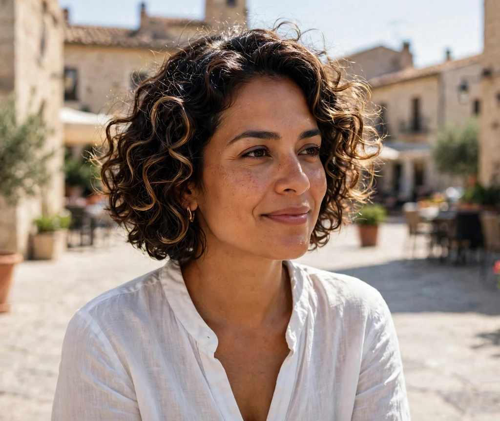 Short curly bob with highlights