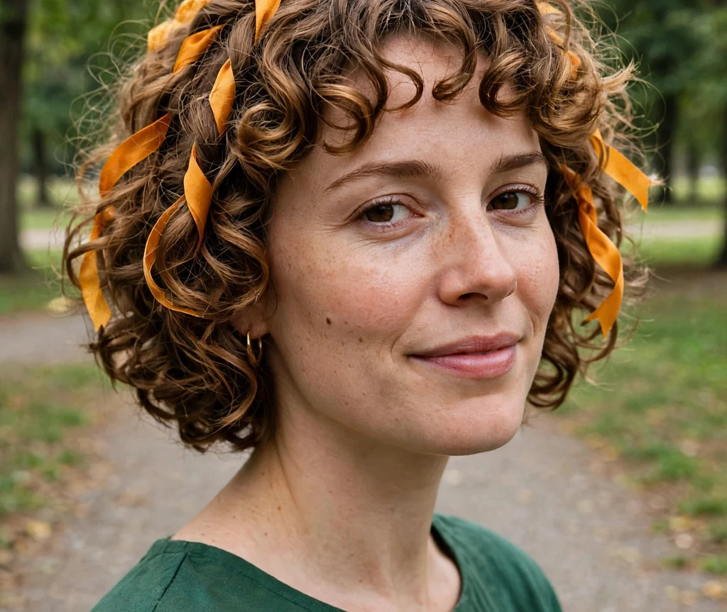 Short curly bob with caramel tones