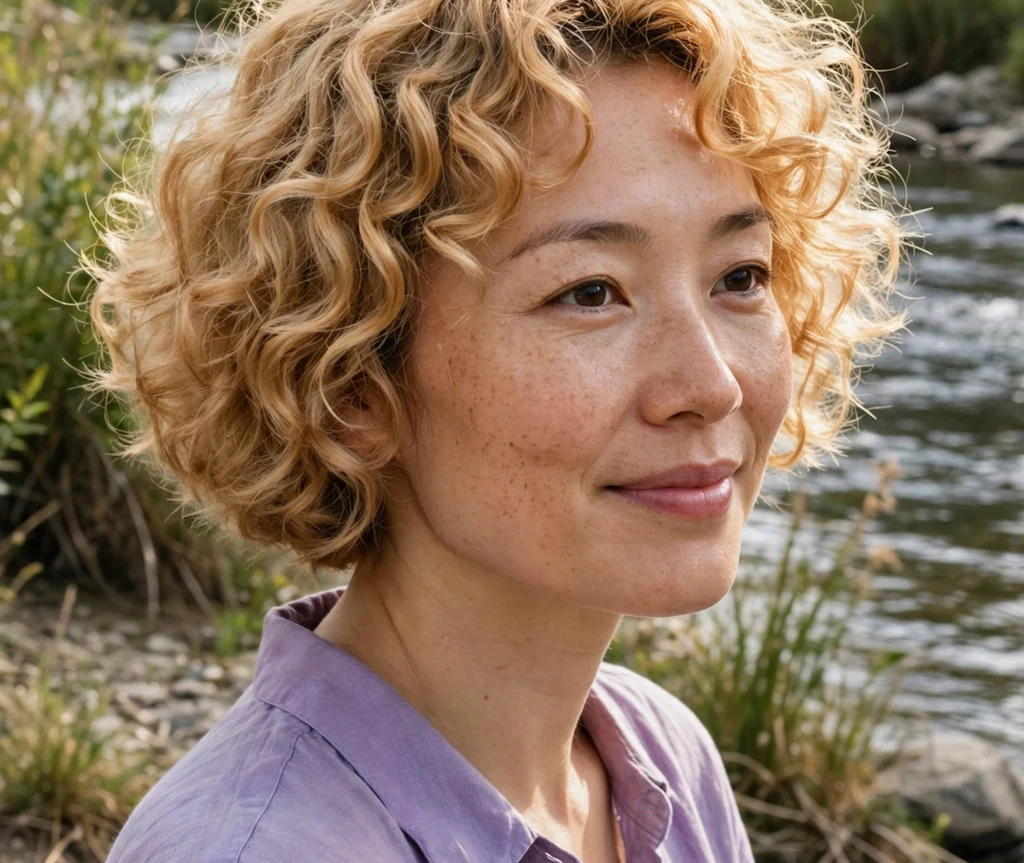 Short curly bob with honey blonde