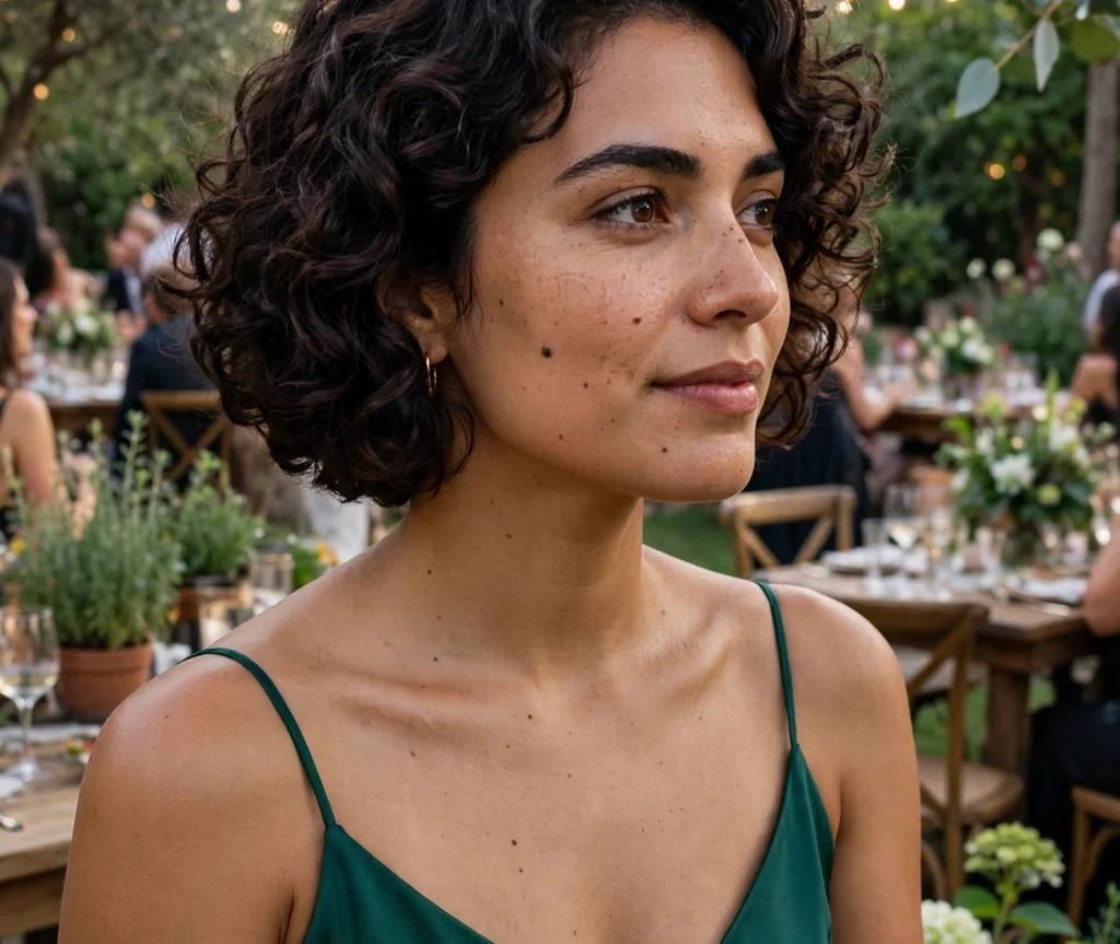 Short curly bob with dark chocolate
