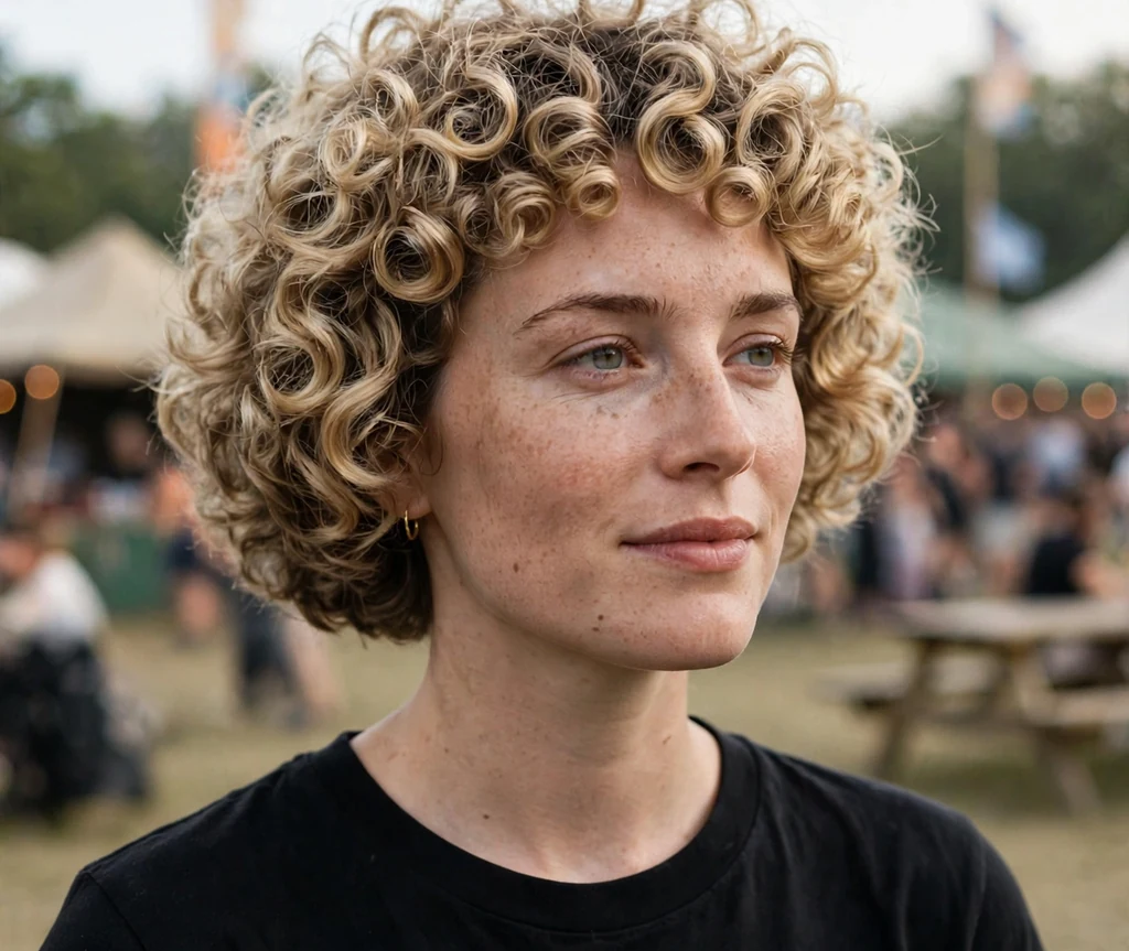 Rounded short curly bob