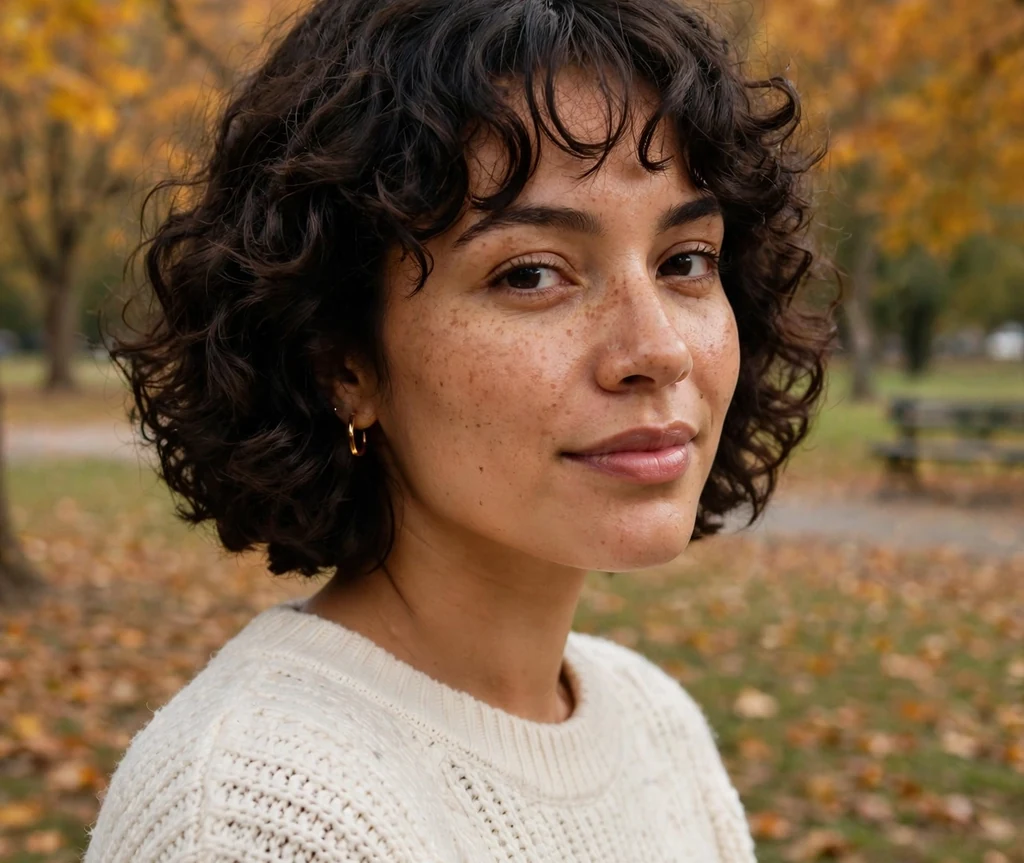 Short curly bob with wispy bangs