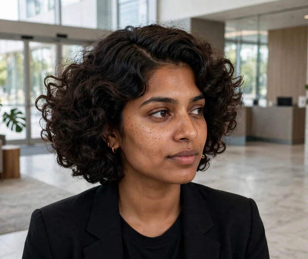 Short curly bob with deep side part