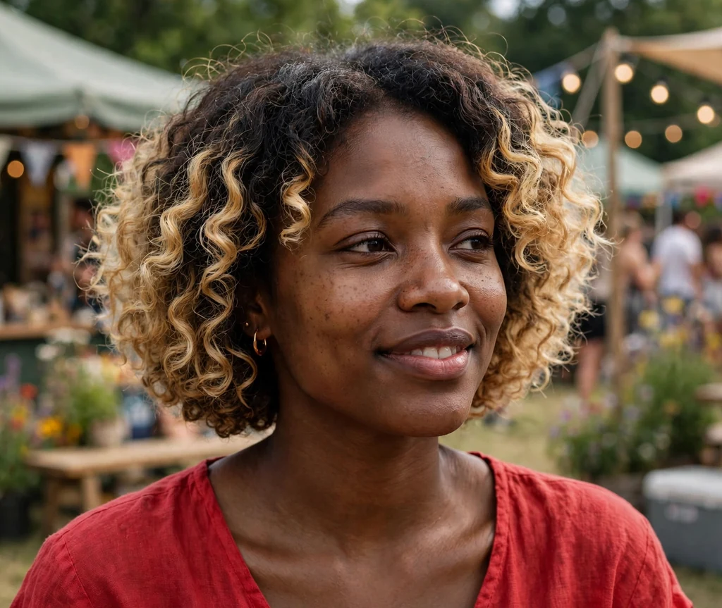 Short curly bob with blonde tips