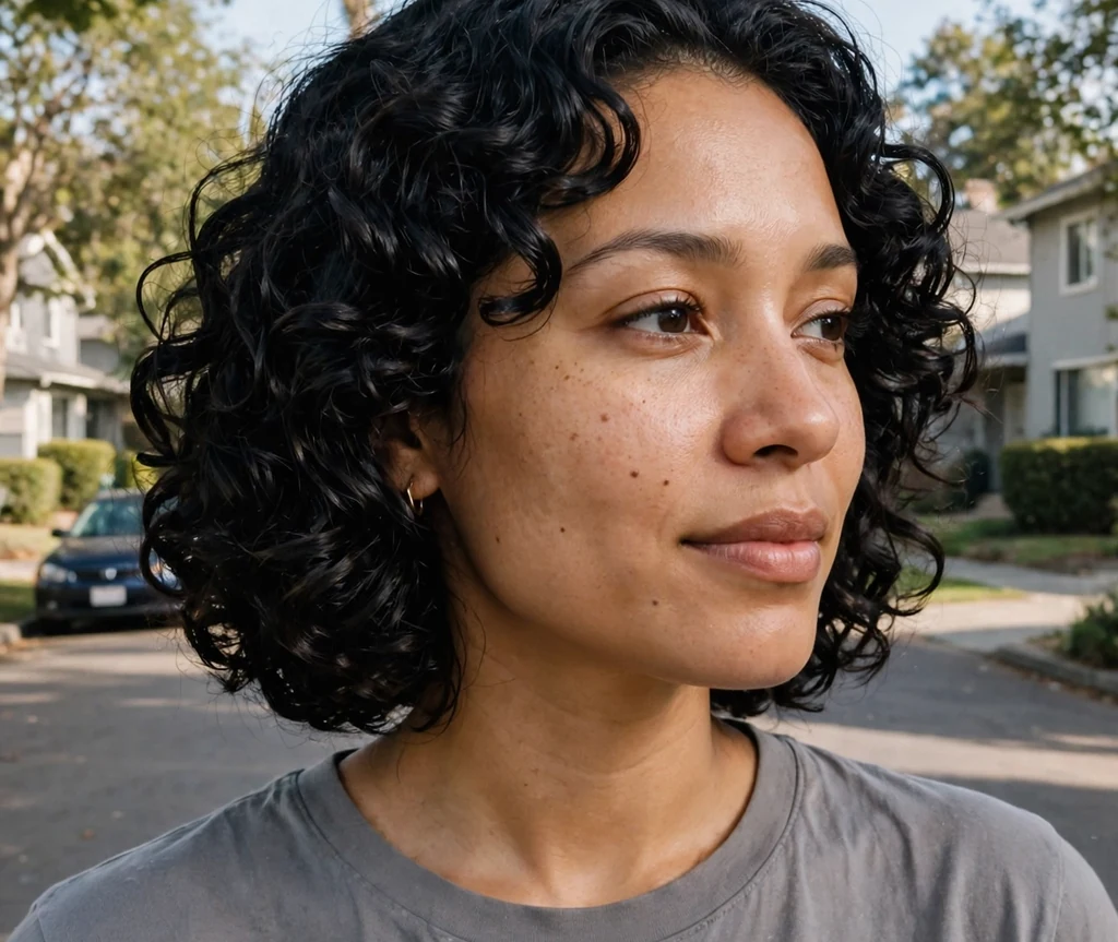 Soft black short curly bob