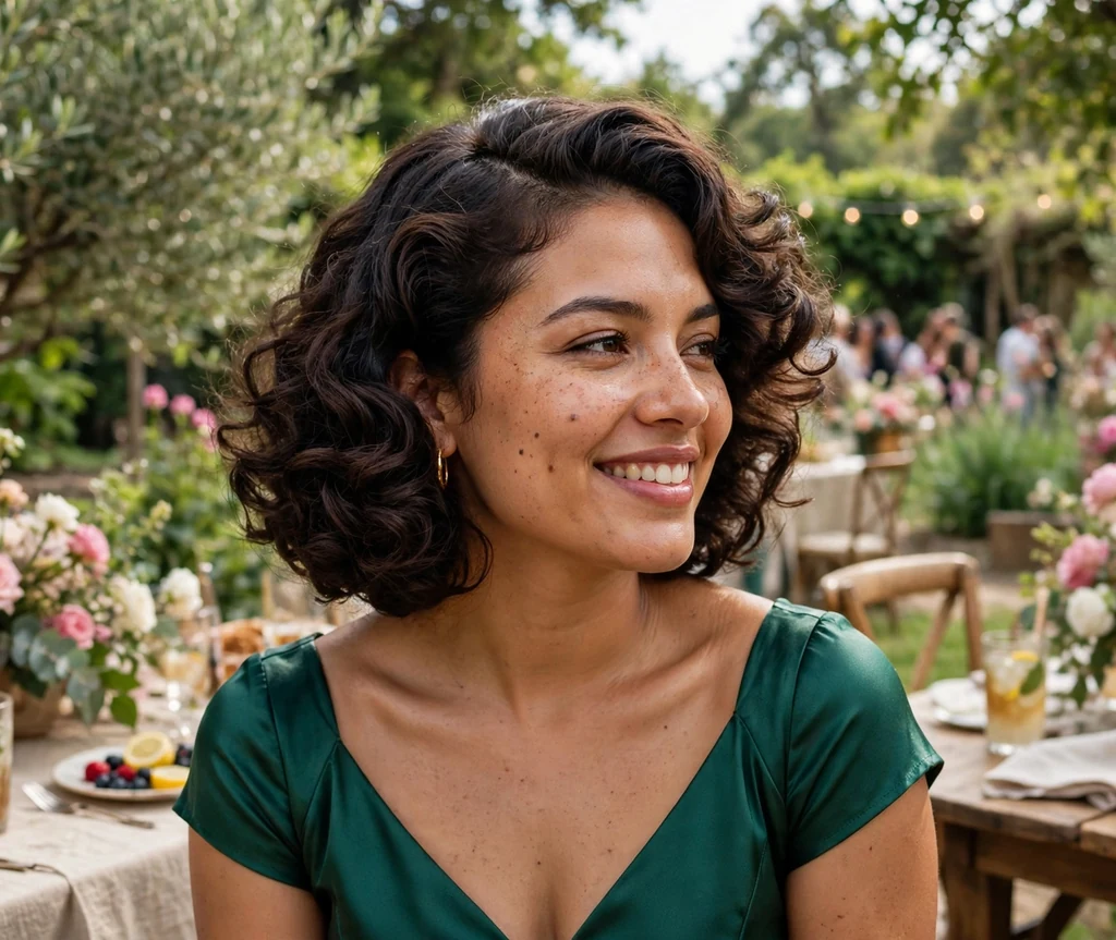 Curly bob with deep side part
