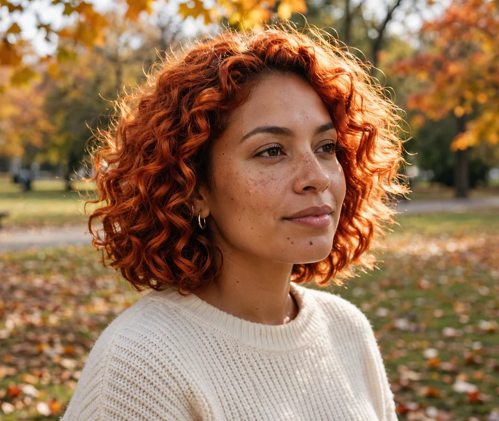 Curly bob with copper tones