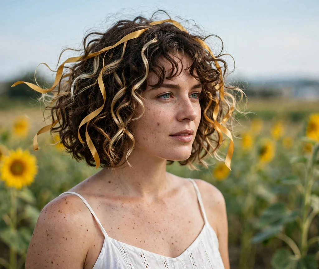 Curly bob with blonde balayage
