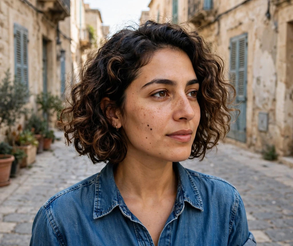 Curly bob with dark roots