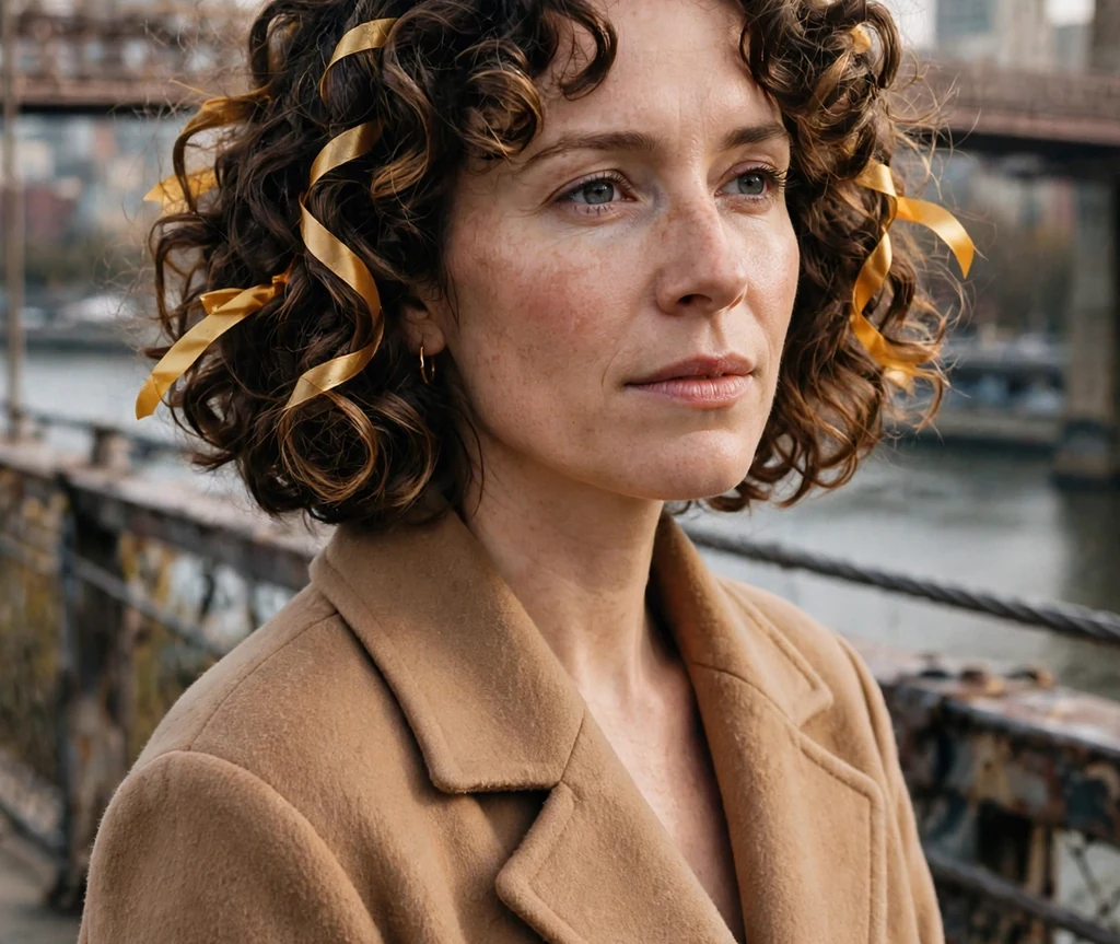 Curly bob with honey highlights