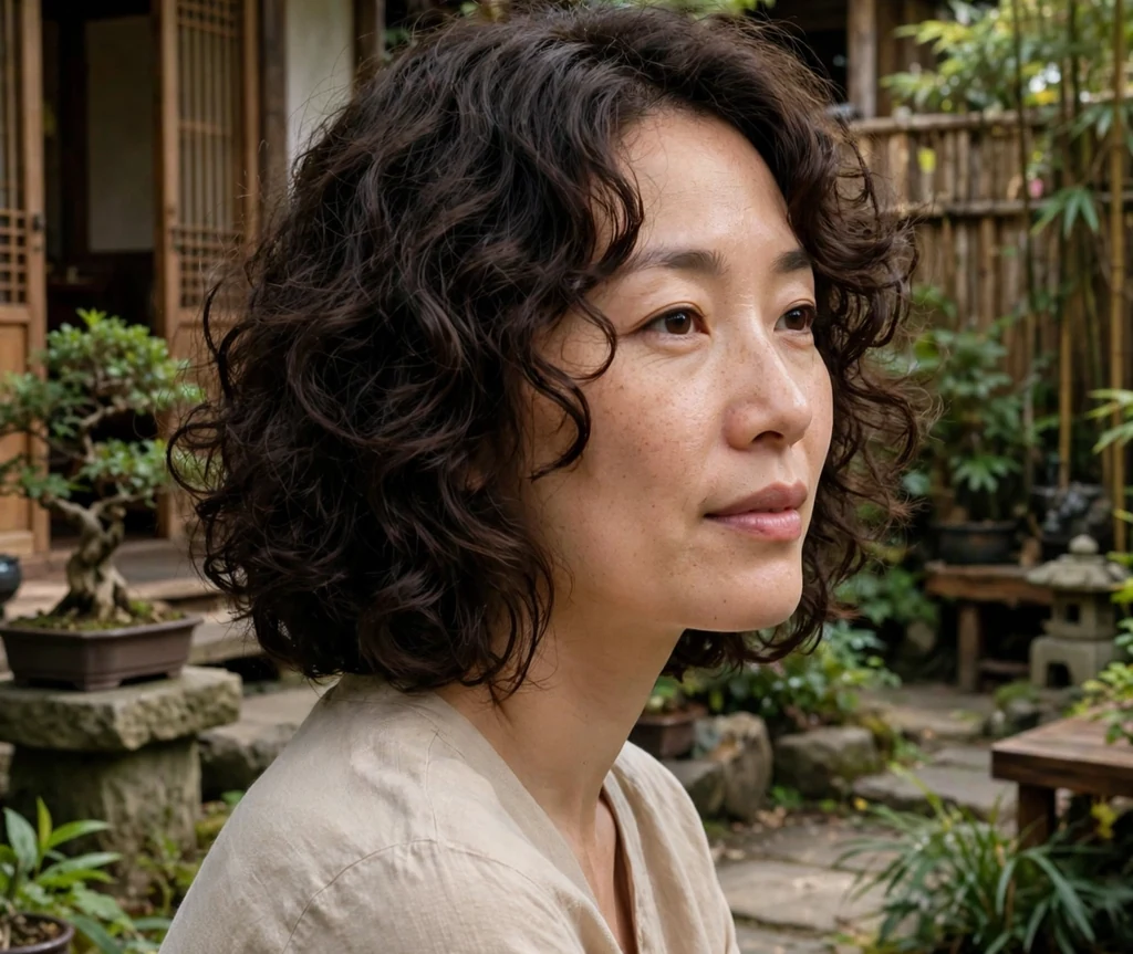 Curly bob with face-framing layers