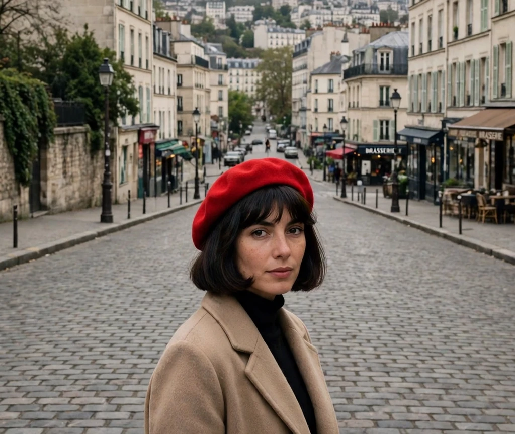 red beret french bob with a soft textured fringe