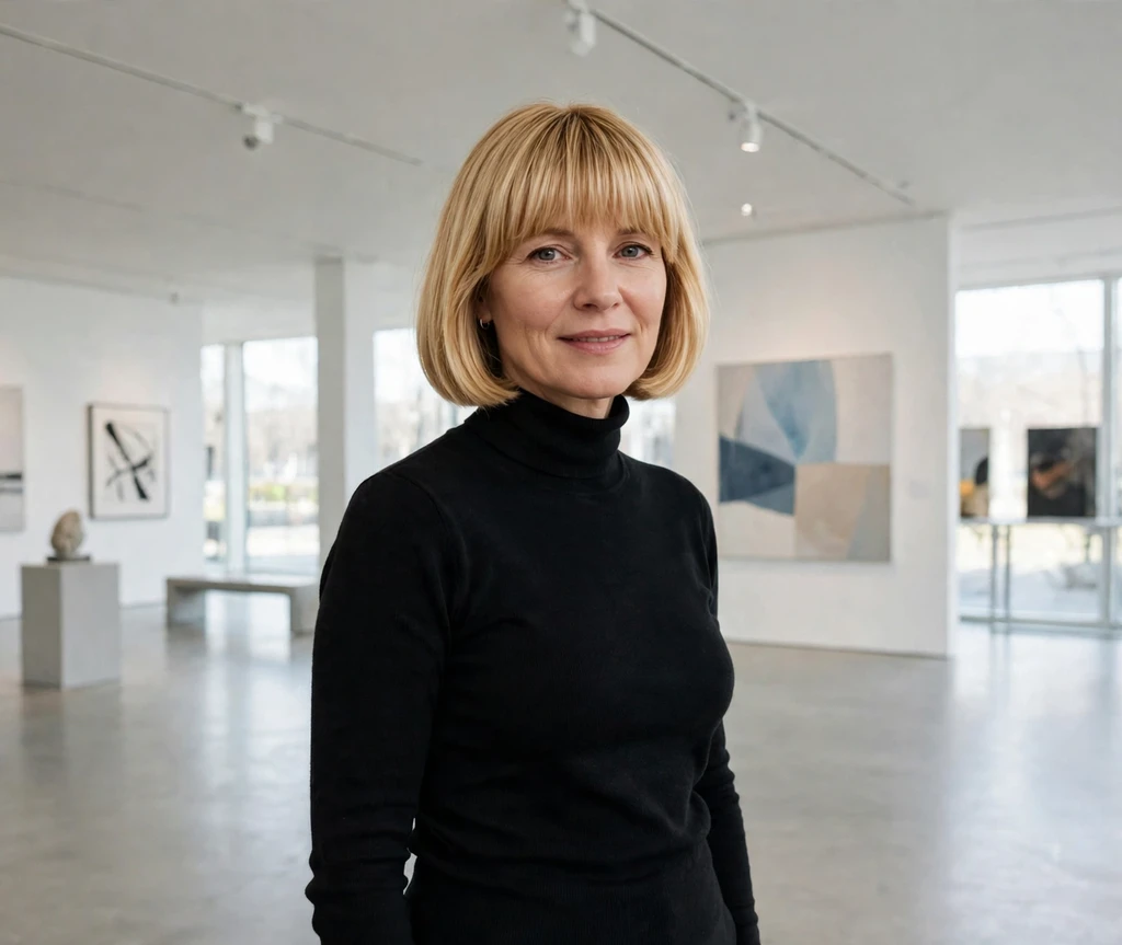 black turtleneck french bob with a slightly wispy full fringe