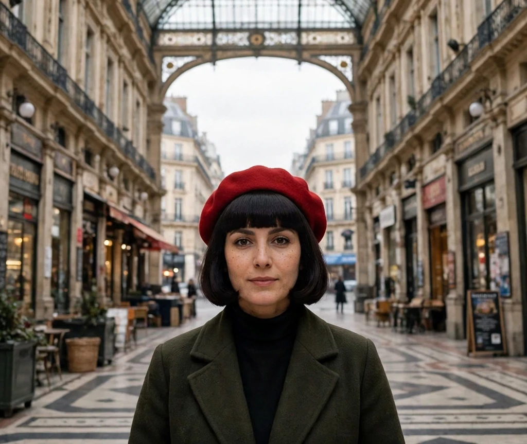 red beret french bob with a full straight fringe