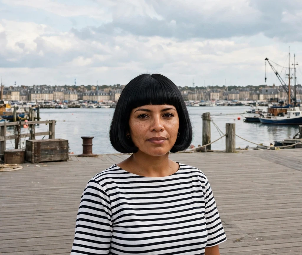 breton stripe french bob with a full straight fringe