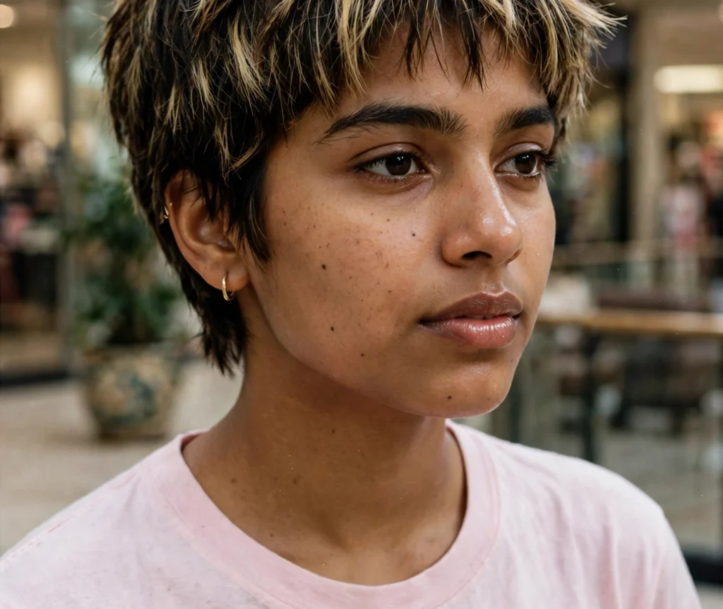 90s curtain-bang bixie haircut