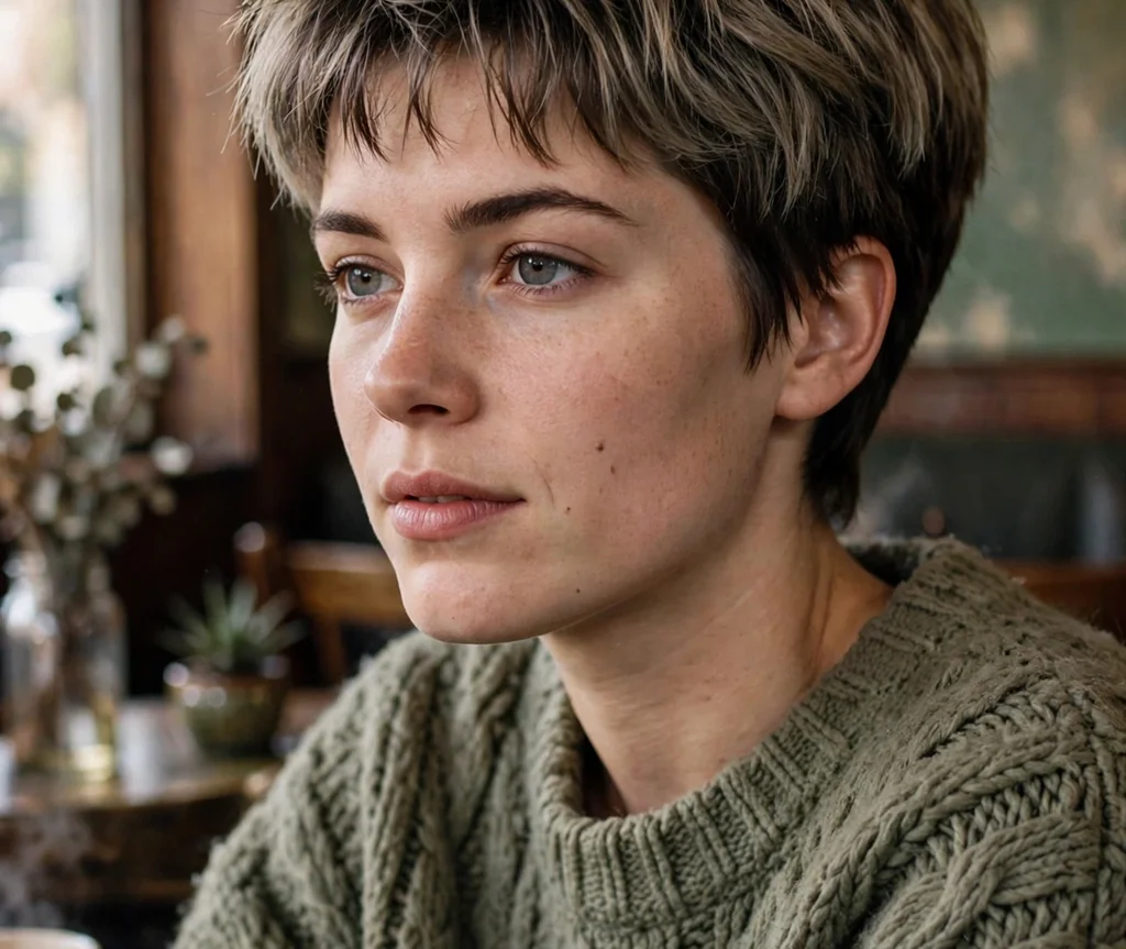 90s textured crown bixie haircut