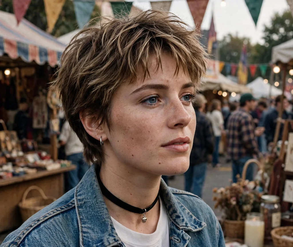 90s feathered sides bixie haircut