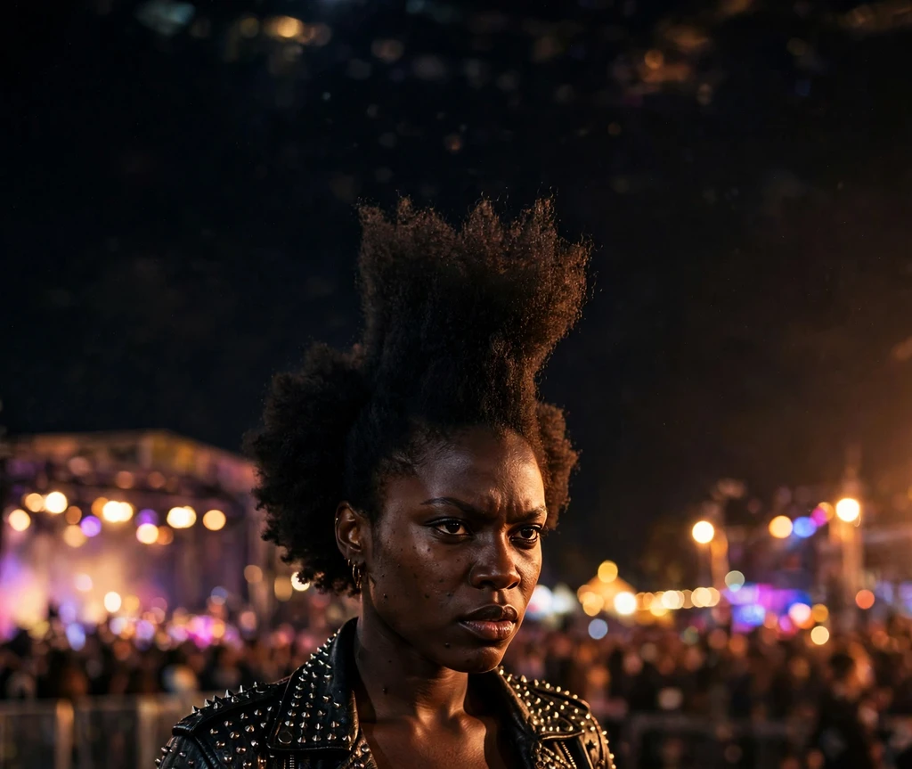 Afro puff sculpted into a bold faux-hawk shape on a Black woman