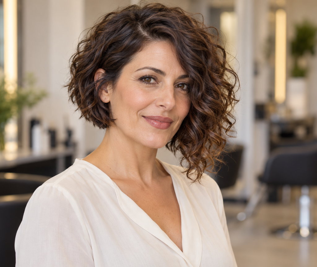 Asymmetrical Curly Bob