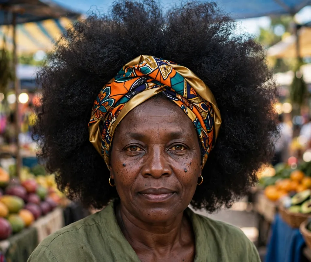 Big afro hairstyle styled with a satin lined headwrap on a Black woman