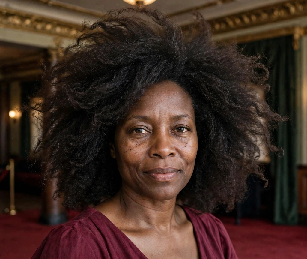 Layered big afro hairstyle with movement on a Black woman