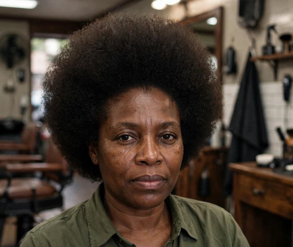 Tapered shape big afro hairstyle on a Black woman
