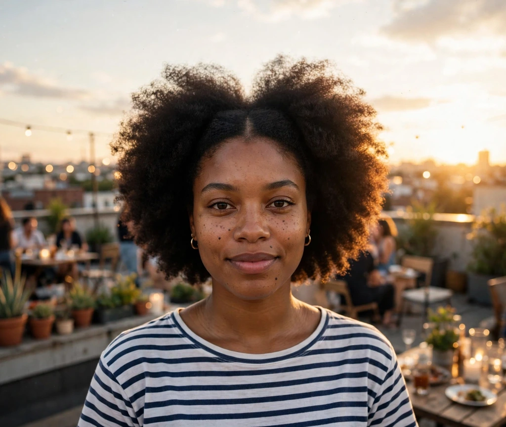 Big afro hairstyle with a center part on a Black woman