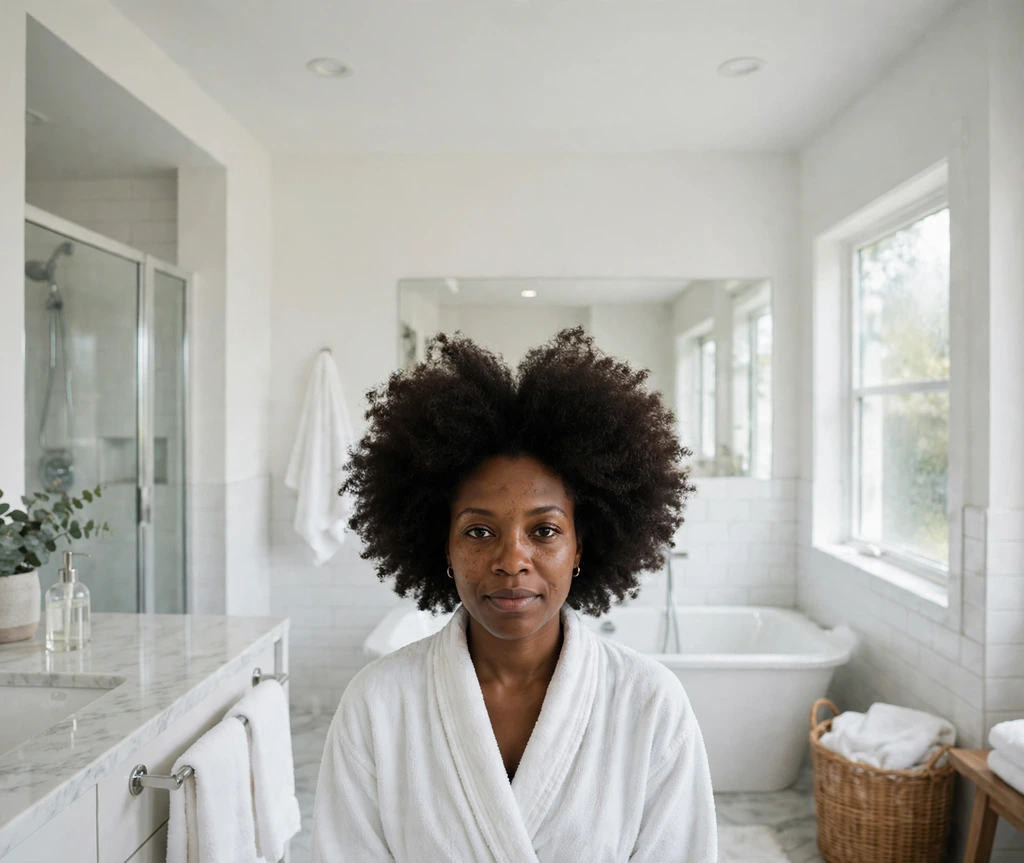 Wash and go big afro hairstyle with natural definition on a Black woman