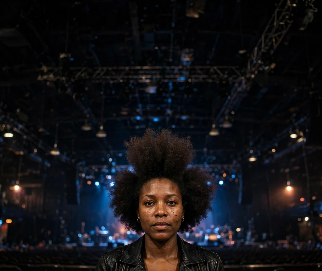 Frohawk inspired big afro hairstyle on a Black woman