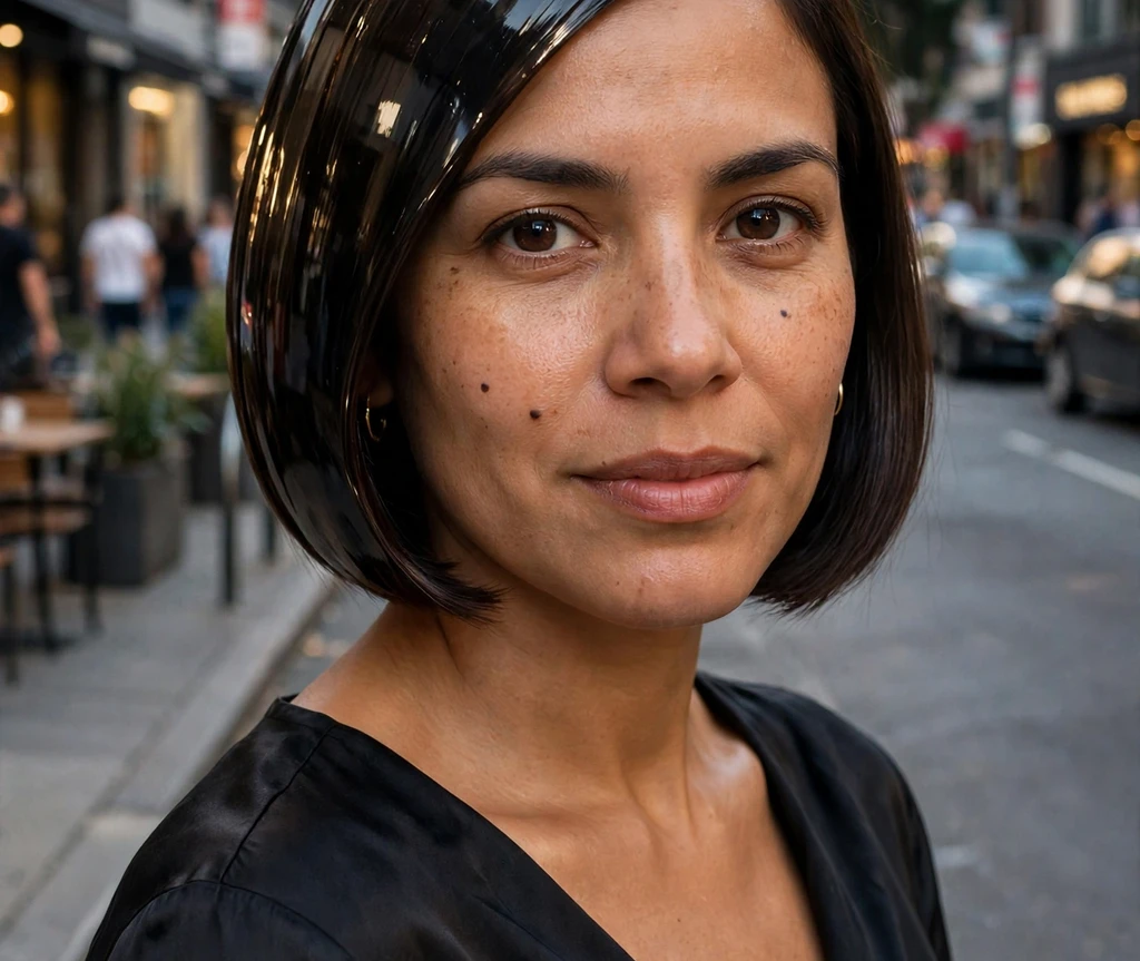 Sleek glass-hair bob haircut