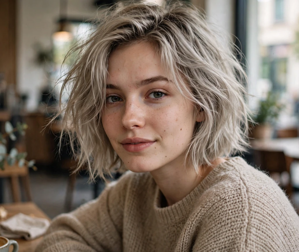 Tousled undone bob haircut