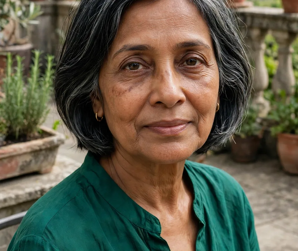 Neck-length bob with tapered nape on fine gray-streaked black hair