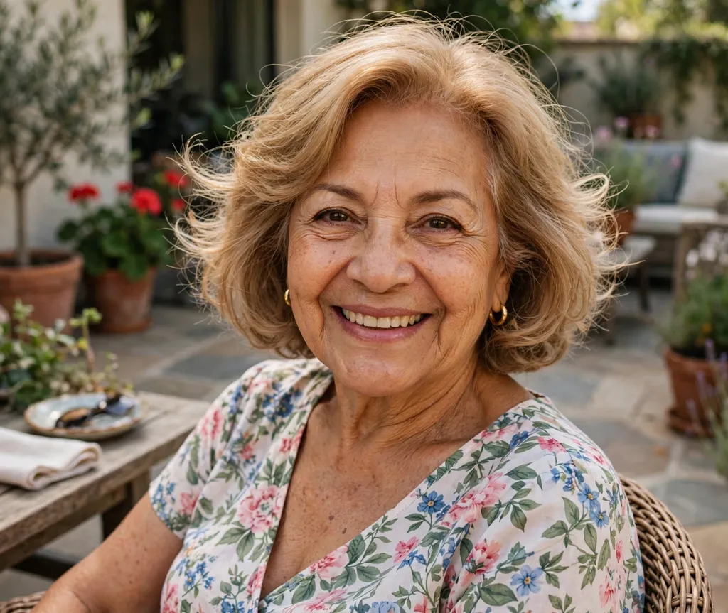 Soft-curl bob with movement on fine honey-blonde hair