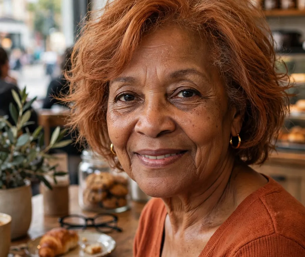 Lightly tousled bob on fine copper-colored hair