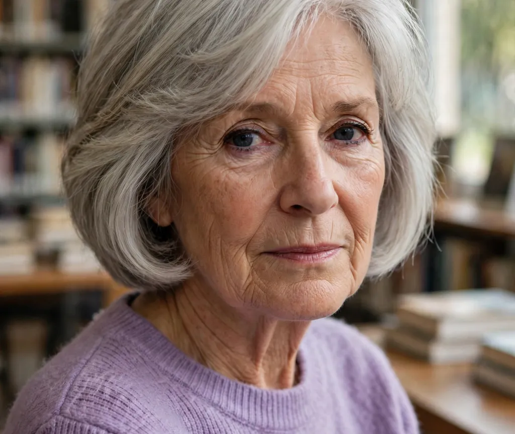 Graduated bob with stacked layers on fine platinum-gray hair