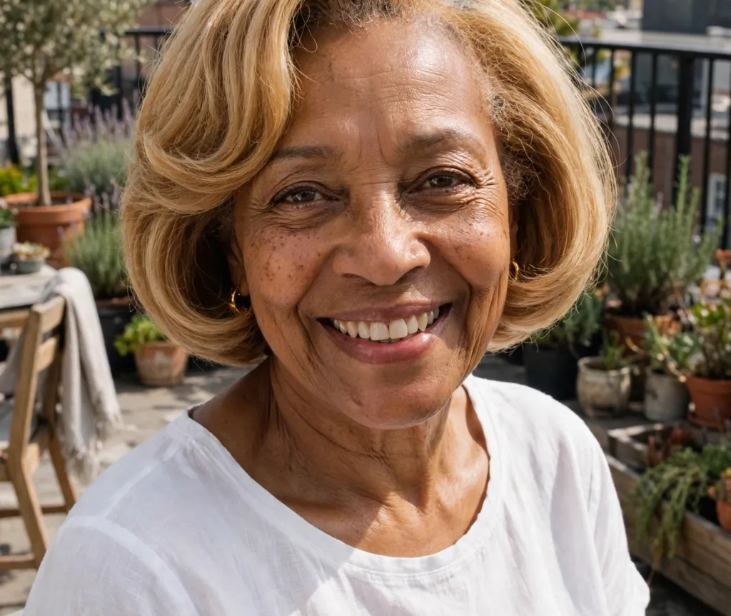 Curved-in bob with body on fine golden-blonde hair