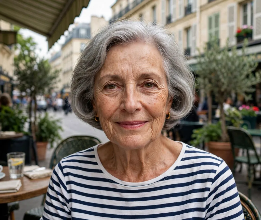 Classic French bob on fine gray hair